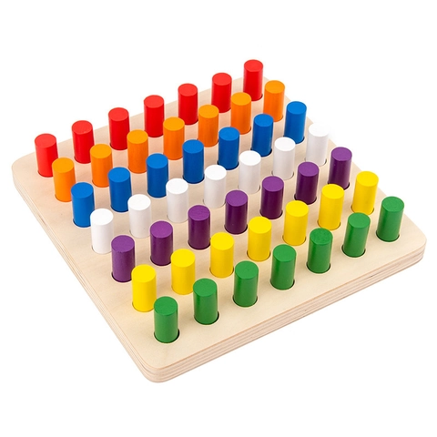 Montessori Holzsteckbrett Spielzeug Für Kinder Farberkennung Sensorisches Training Lernspielzeug Kleinkind Logik-Denkspiel