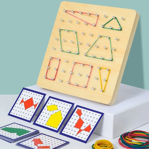 Montessori Geobrett Aus Holz Mit Gummibändern Und Geometrischen Aufgabenkarten Grafisches Pädagogisches Mathe-Steckbrett Für Kinder Vorschule Logiktraining