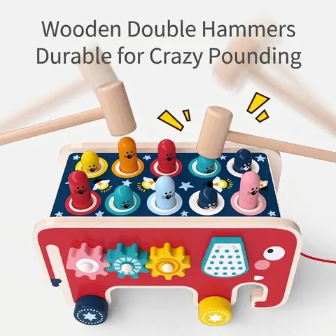 Set di Giocattoli Educativi in Legno Whack-A-Mole Per Bambini Giocattolo Interattivo Elefante Dinosauro Con Martello Coordinazione Occhio-Mano Regalo