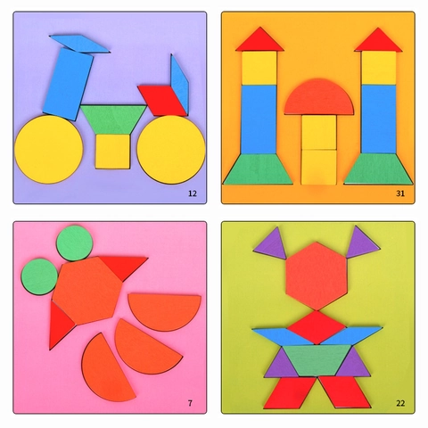 Set de Rompecabezas Magnético de Madera de 148 Piezas Formas Geométricas Creativo DIY Tangram Montessori Juguete Educativo Con Caja