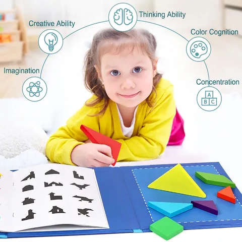 Childrens Magnetic Wooden Tangram Puzzle Book Early Educational Intelligence Development Geometric Shapes Toy For Kids