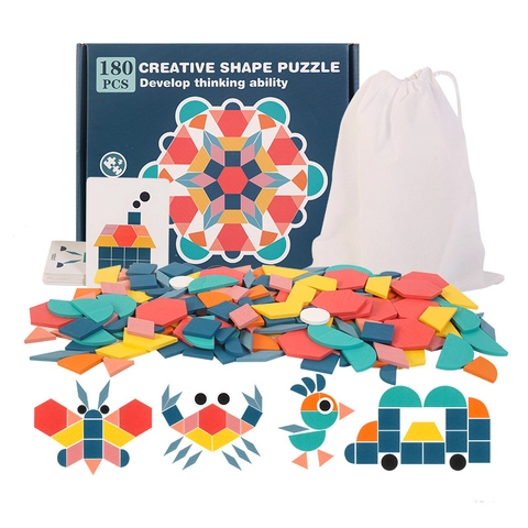 Pädagogisches Holz Geometrisches Form Puzzle Set Für Kinder Lernen Tangram Logik Training Buntes Puzzle Mit Aufbewahrungsbeutel