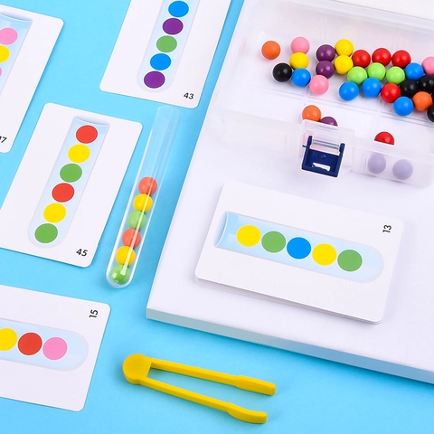 Kids Montessori Test Tube Clamping Ball Toy Wooden Color Sorting Logic Game Toddler Fine Motor Skill Training Educational Teaching Aid