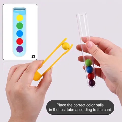 Wooden Educational Toy Kids Fine Motor Skills Training Color Sorting Clip Beads Montessori Toy Set For Toddlers