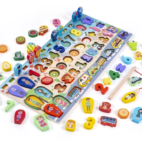 Houten Montessori Busy Board Peuter Alfabet Getallen Tellen Vissen Spel Bosdier Vroeg Leren Educatief Speelgoed