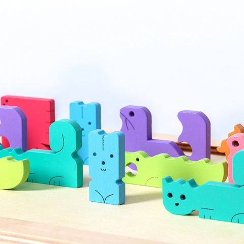 Wooden Animal Tetris Puzzle Montessori Educational Building Blocks Colorful 3D Jigsaw Board Toy For Children Kids Early Learning Gift