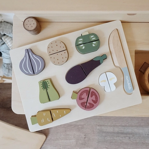 Giocattolo da Taglio di Verdure in Legno Montessori Educativo Cucina Cibo Gioco di Finzione Puzzle per Bambini Apprendimento Precoce