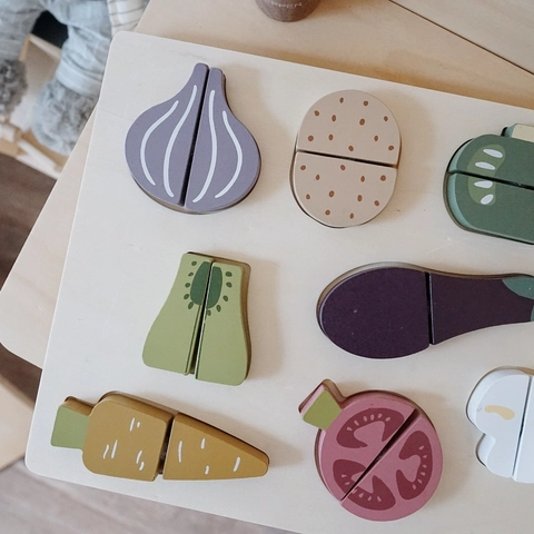 Giocattolo da Taglio di Verdure in Legno Montessori Educativo Cucina Cibo Gioco di Finzione Puzzle per Bambini Apprendimento Precoce