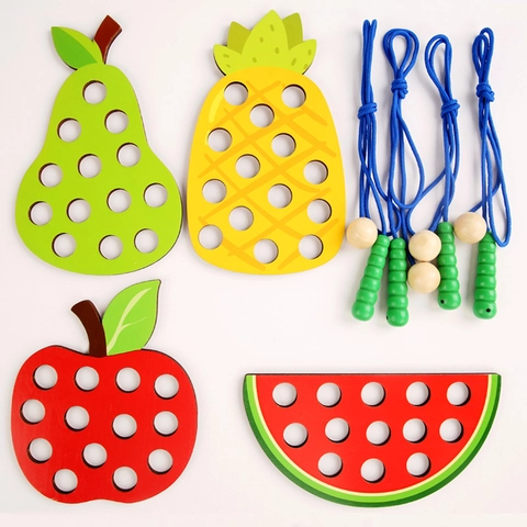 Montessori Bruco in Legno che Mangia la Frutta Giocattolo da Infilare per Bambini Apprendimento Precoce Abilità Motorie