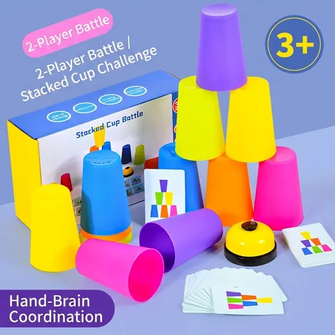 Children Educational Stacked Cup Battle Game Set Speed Stacking Cups With Call Bell And Challenge Cards Brain Training Toy