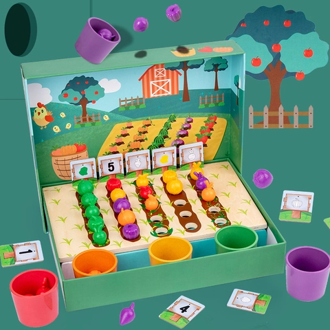 Set di Giocattoli in Legno per Smistamento Fattoria Frutta e Verdura Montessori Riconoscimento Colori Gioco Educativo per Bambini
