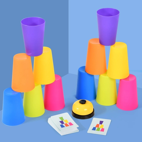 Children Educational Stacked Cup Battle Game Set Speed Stacking Cups With Call Bell And Challenge Cards Brain Training Toy
