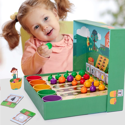 Children Wooden Educational Math Enlightenment Toy Farm Fruit Vegetable Color Sorting Cup Montessori Learning Toy