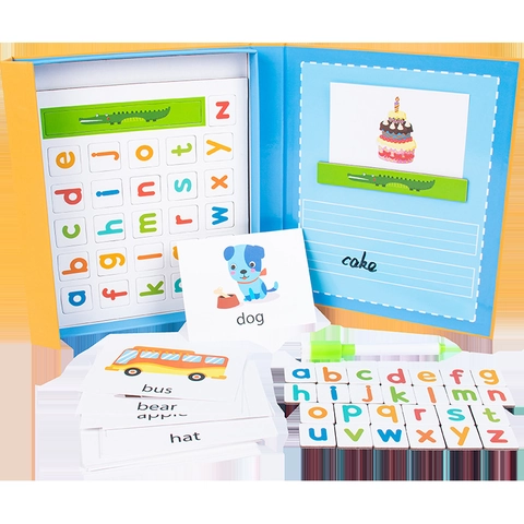 Gioco di Ortografia Inglese Magnetico Educativo per Bambini 3-6 Giocattolo Puzzle di Parole Con Lettere Magnetiche e Carte