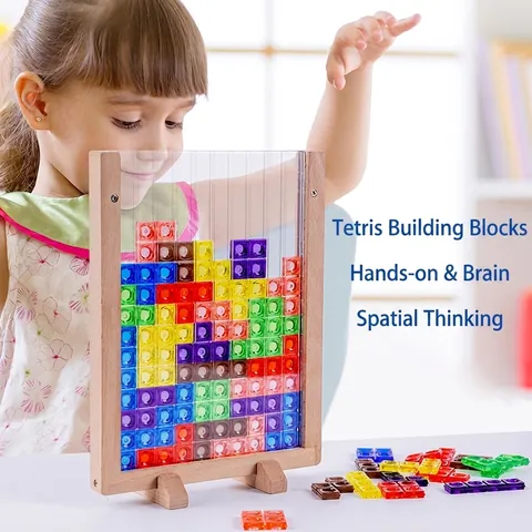 Puzzle 3D Stereo Tetris Blocchi di Costruzione Cornice in Legno Gioco da Tavolo Educativo per Bambini Giocattolo Apprendimento