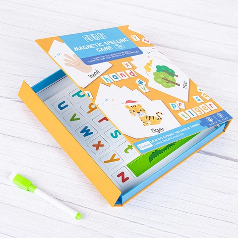Gioco di Ortografia Inglese Magnetico Educativo per Bambini 3-6 Giocattolo Puzzle di Parole Con Lettere Magnetiche e Carte