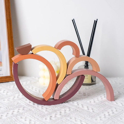 Bloques de Construcción de Arcoíris de Madera Montessori Juguetes Educativos para Niños Pequeños Bloques Creativos Decoración Escritorio