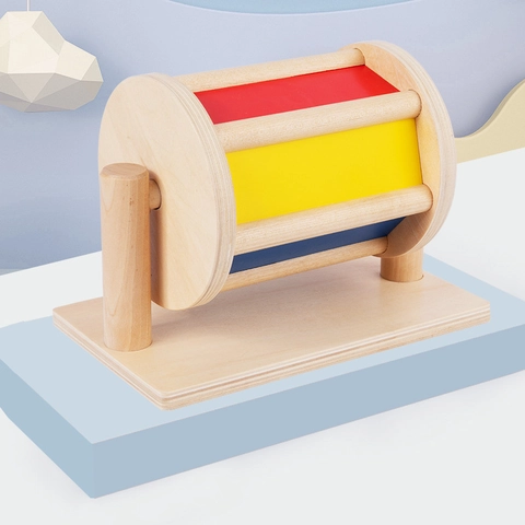 Montessori Tamburo Rotante in Legno Giocattolo Educativo Sensoriale per Bambini Coordinazione Occhio Mano Arcobaleno