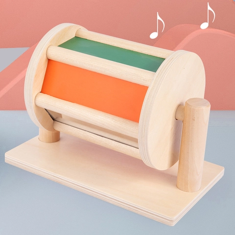 Montessori Tamburo Rotante in Legno Giocattolo Educativo Sensoriale per Bambini Coordinazione Occhio Mano Arcobaleno