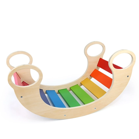 Wooden Kids Climbing Arch Rocker Montessori Rainbow Climber Toddler Interactive Physical Training Sensory Toy