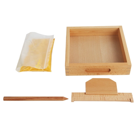 Montessori Vassoio per Scrittura con Sabbia in Legno Giocattolo Educativo per Bambini Apprendimento Sensoriale con Penna e Raschietto