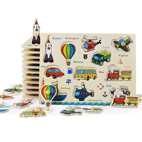 Montessori Wooden Peg Puzzles For Toddlers Alphabet Number Fruit Animal Shape Learning Educational Preschool Wooden Toys