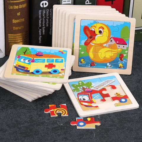 Educational Wooden Jigsaw Puzzles For Toddlers Cartoon Animal Vehicle Early Learning Cognitive Board Brain Teaser Toy