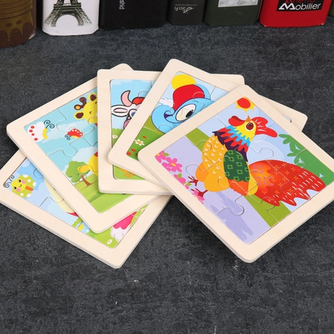 Educational Wooden Jigsaw Puzzles For Toddlers Cartoon Animal Vehicle Early Learning Cognitive Board Brain Teaser Toy