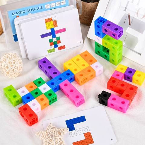 Educational Mathlink Cubes Building Blocks Multicolored Interlocking Cubes Instructional Cards Kids STEM Learning Logic Toy