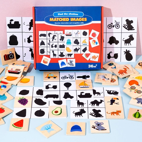 Gioco di Puzzle in Legno con Abbinamento di Ombre per Bambini Giocattolo Montessori Educativo Animale Frutta Allenamento Logico