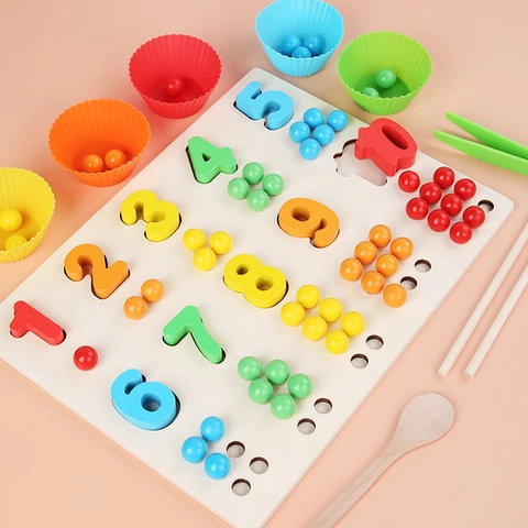 Giocattolo Matematico Montessori in Legno Perline Conteggio Colore Puzzle Numerico Tavola Educativa per Bambini