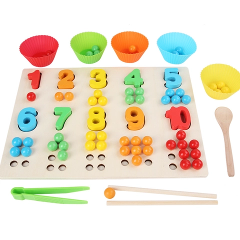 Giocattolo Matematico Montessori in Legno Perline Conteggio Colore Puzzle Numerico Tavola Educativa per Bambini