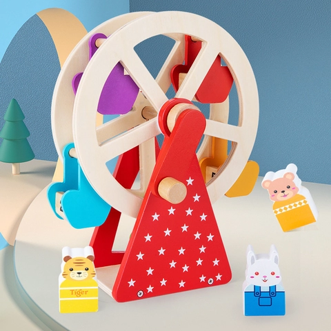 Ruota Panoramica Giocattolo in Legno per Bambini Riconoscimento Colori e Numeri Educativo Set di Gioco Interattivo