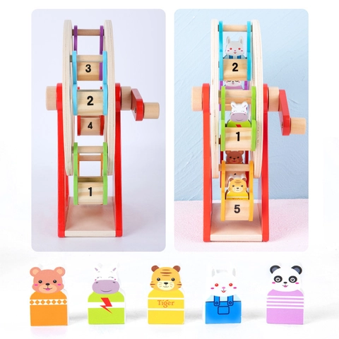 Ruota Panoramica Giocattolo in Legno per Bambini Riconoscimento Colori e Numeri Educativo Set di Gioco Interattivo