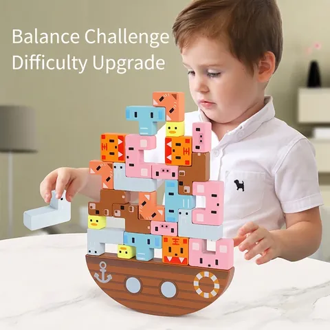 Blocchi Di Impilamento In Equilibrio Di Animali Legno Giocattolo Educativo Montessori Puzzle Colorato Per Coordinazione Bambini