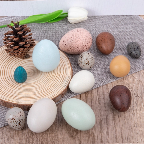 Simulation Wooden Bird Eggs Educational Toy Hand Painted Beechwood Spotted Eggs For Kids Home Decor Play House Natural Style