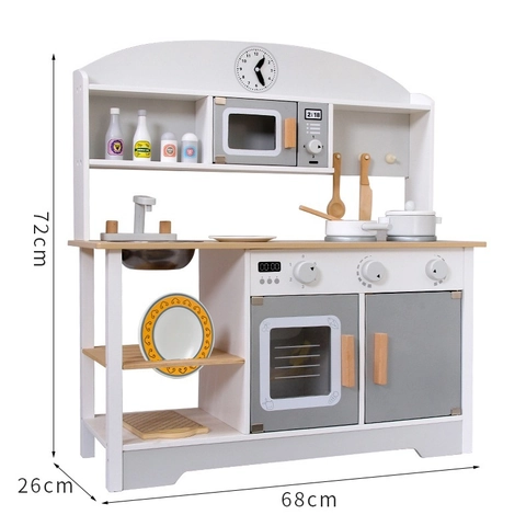 Set Cucina Giocattolo in Legno per Bambini Con Forno Microonde Lavello Stile Nordico Pentole Simulatore Regalo Educativo