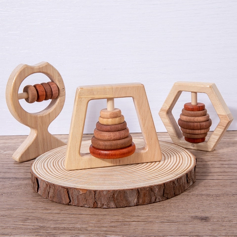 Natural Wood Baby Rattle Teether Toys Montessori Sensory Development Grasping Training Tool For Newborn Baby Shower Gift