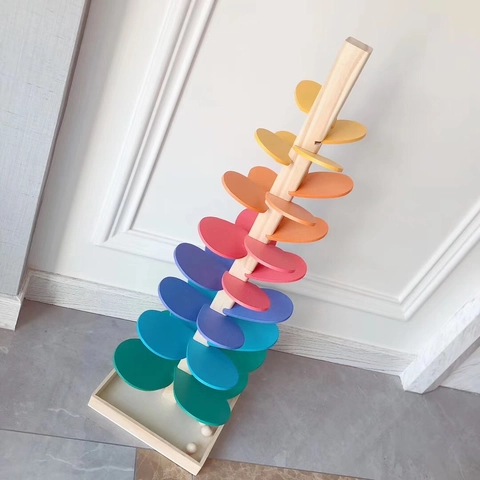 Wooden Music Tree Rainbow Marble Run Sounding Toy Montessori Beech Wood Educational Blocks Petal Track For Children Gift