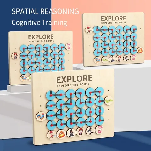 Wooden Logical Thinking Maze Board Toy Explore The Route Path Finding Puzzle Game For Kids Preschool Learning Education
