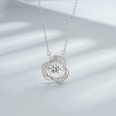 925 Sterlingsilber Tanzendes Herz Halskette Für Damen Möbius Schleife Blume Anhänger Strass Eingelegt Elegante Schlüsselbeinkette Schmuck Geschenk