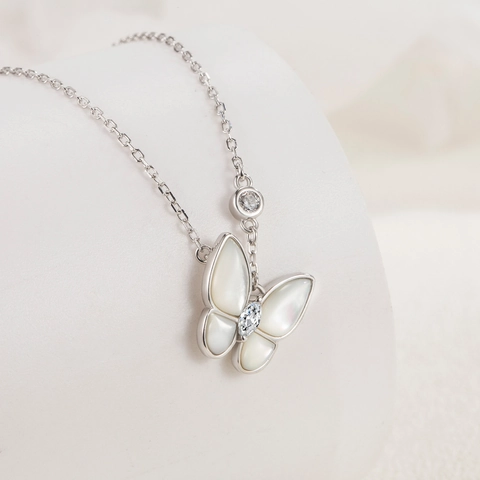 Collar de Colgante de Mariposa de Plata de Ley S925 con Nácar y Diamantes de Imitación Joyería Elegante Color Oro Rosa Plata para Mujer