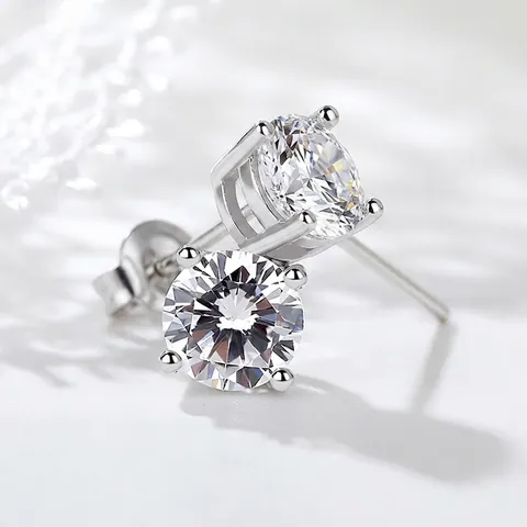 Orecchini a Bottone in Argento Sterling 925 per Donna con Strass a Taglio Rotondo a 4 Griffe Eleganti Gioielli Regalo