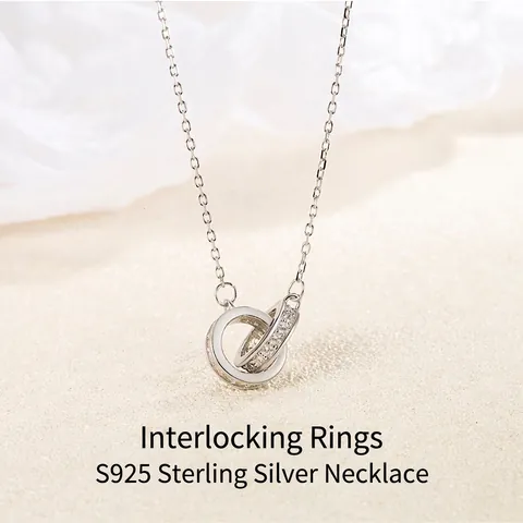925 Sterling Zilver Mobius Dubbele Ring Hanger Halsketting Voor Vrouwen Elegante Strass Ineengrijpende Cirkel Sieraden Accessoires Cadeau