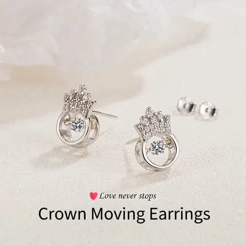 Orecchini a Bottone a Corona in Argento Sterling 925 per Donna Pietra Danzante Zirconia Intarsiata Placcato Platino Elegante Gioielli