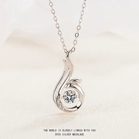925 Sterling Silver Phoenix Dancing Stone Necklace For Women Rose Gold Platinum Plated Rhinestone Pendant Elegant Jewelry Gift