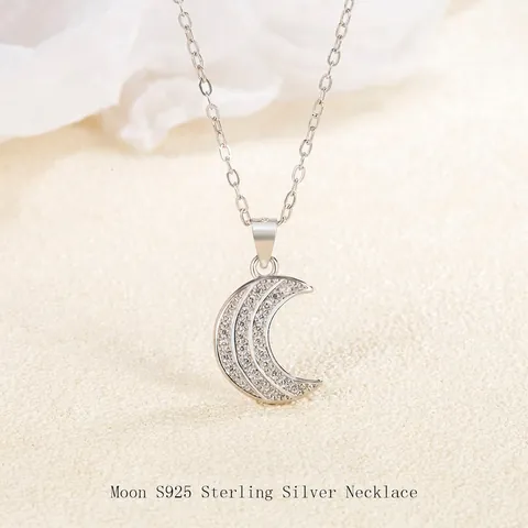 Collana con Ciondolo a Luna in Argento Sterling 925 per Donna Collana a Catena con Luna Crescente in Zirconia Scintillante