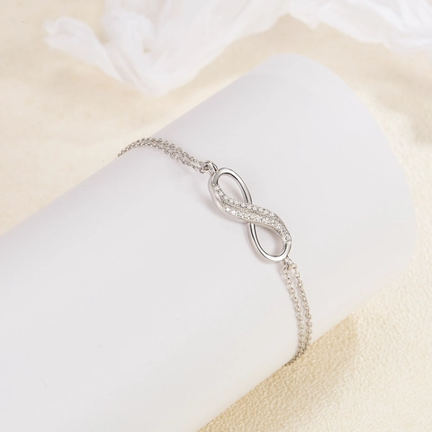 Bracelet Infini en Argent Sterling S925 pour Femme Avec Zirconia Incrusté Double Chaîne Bijoux Réglables Élégant Mode Urbaine Cadeau