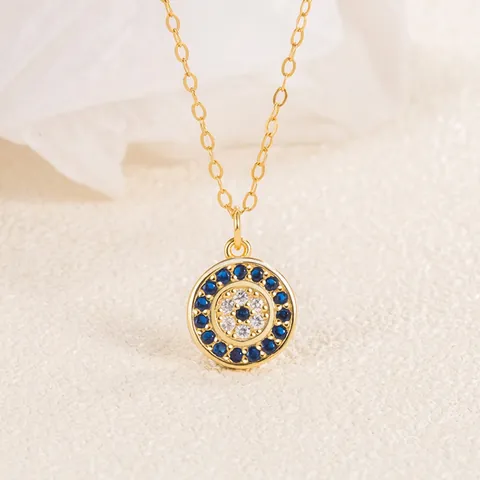 Collar De Ojo Del Diablo De Plata De Ley 925 Para Mujer Colgante Redondo Simple De Strass Joyería Estilo Turco Oro Rosa Plata Collar