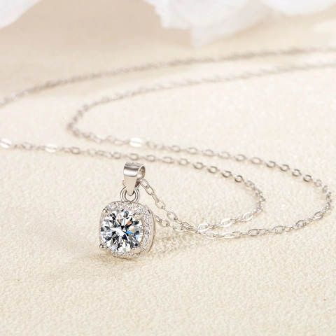 S925 Sterling Silver Moissanite Necklace For Women Square Halo Zirconia Pendant Luxury Commuter Jewelry Anniversary Gift